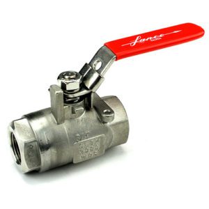 Lance Valves stainless steel seal welded ball valve with red locking handle and threaded end connections, 3000 PSI rated