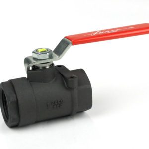 Lance Valves 23 Series carbon steel ball valve with red lever handle and threaded ends, rated for industrial steam service