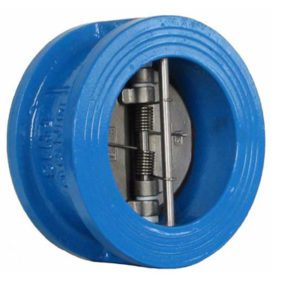Lance Valves cast iron dual door wafer check valve with blue body, stainless steel spring hinge assembly
