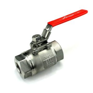 Lance Valves 3/4-inch stainless steel seal welded ball valve with red lever handle and threaded NPT ends, 6000 PSI rated